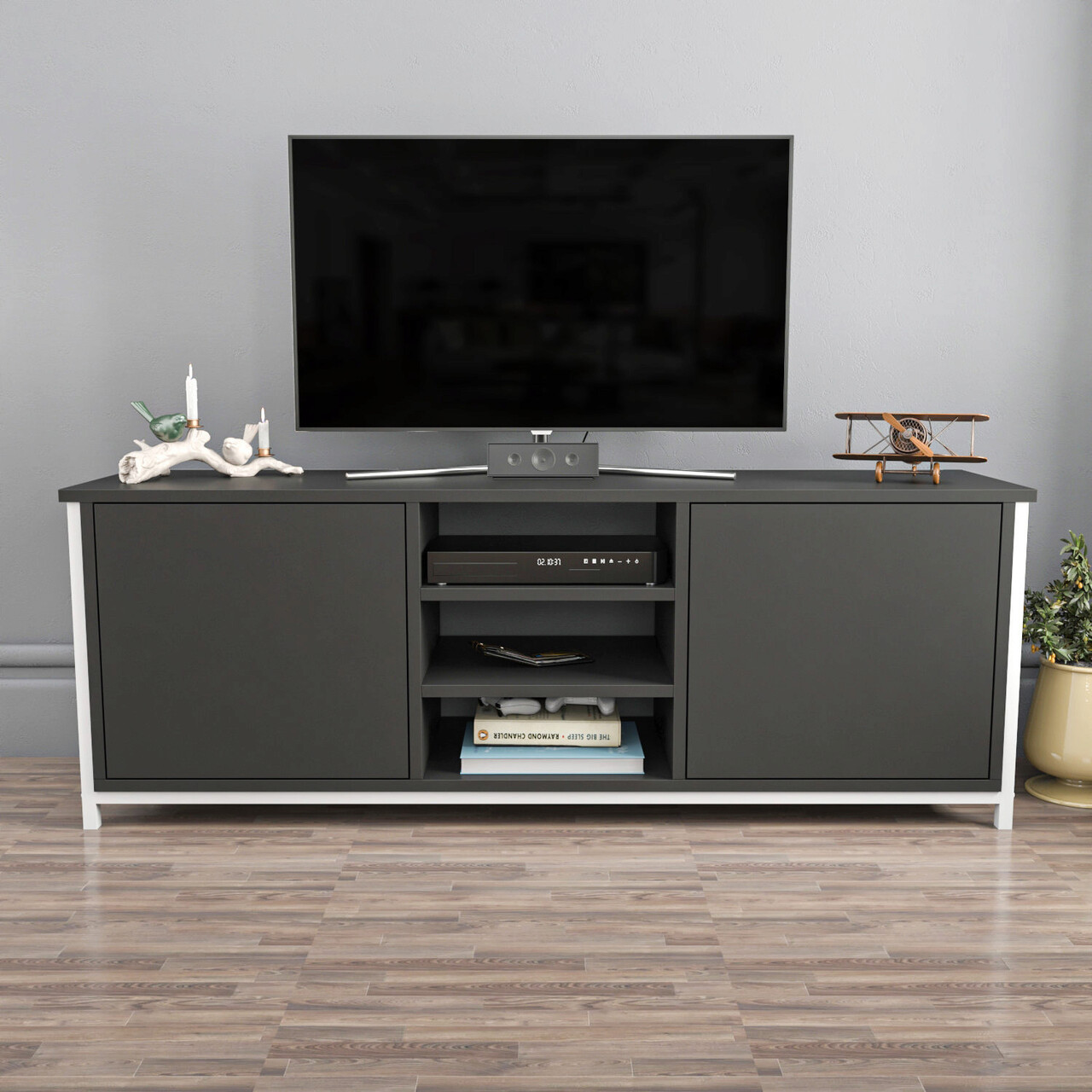 Comoda TV, Hanah Home, Otis, 140x35.3x50.8 cm, Alb / Antracit - imagine 7